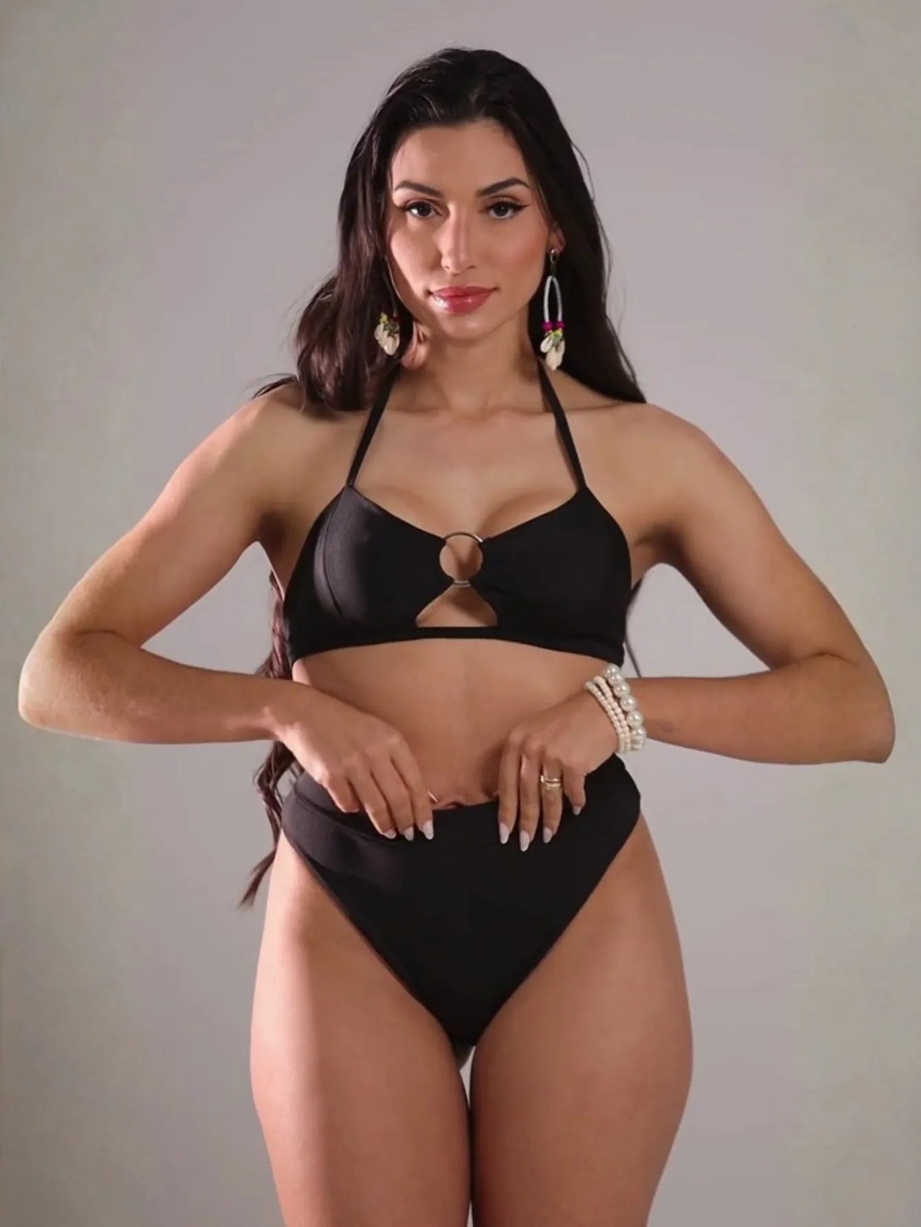 Biquíni Hot Pant Cintura Alta com Argola sem Bojo