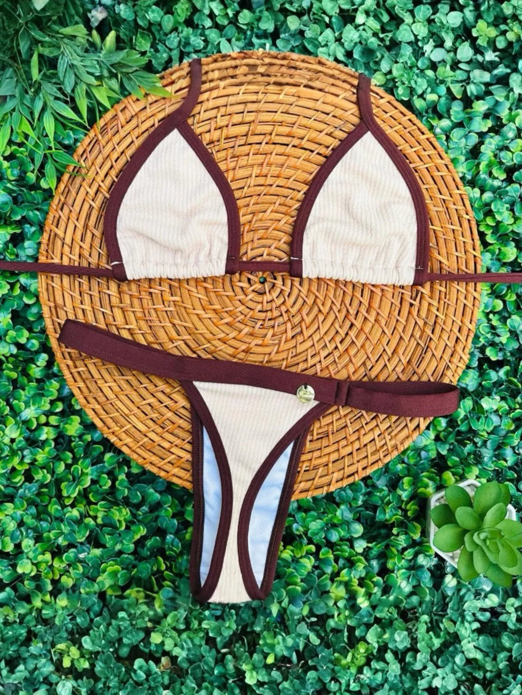 Biquíni Bronze Cortininha Fio Dental com Fita