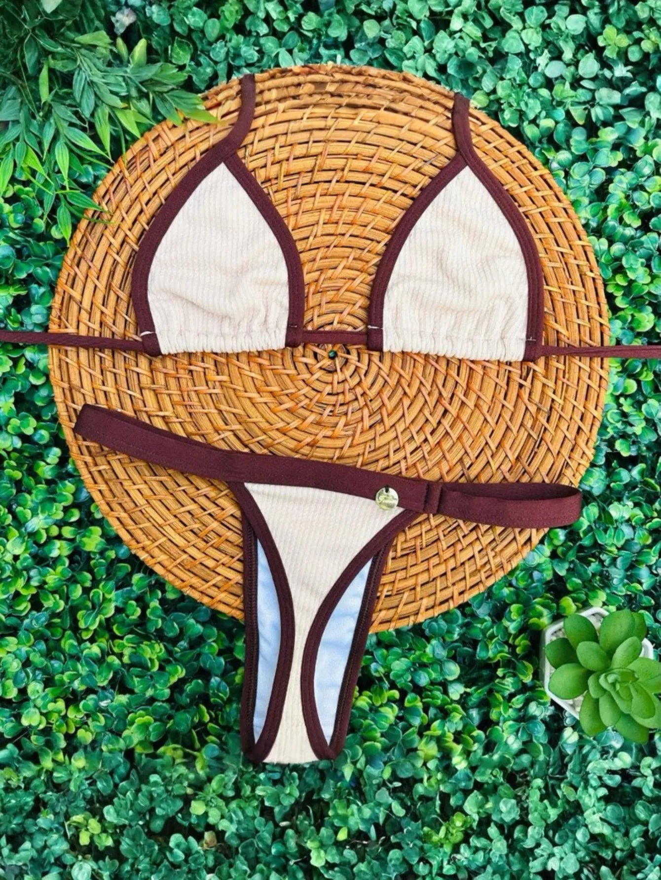 Biquíni Bronze Cortininha Fio Dental com Fita