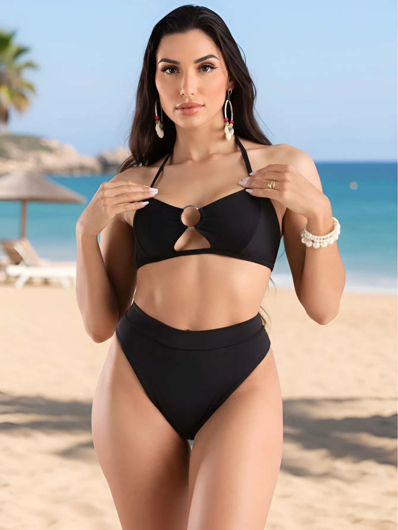 Biquíni Hot Pant Cintura Alta com Argola sem Bojo