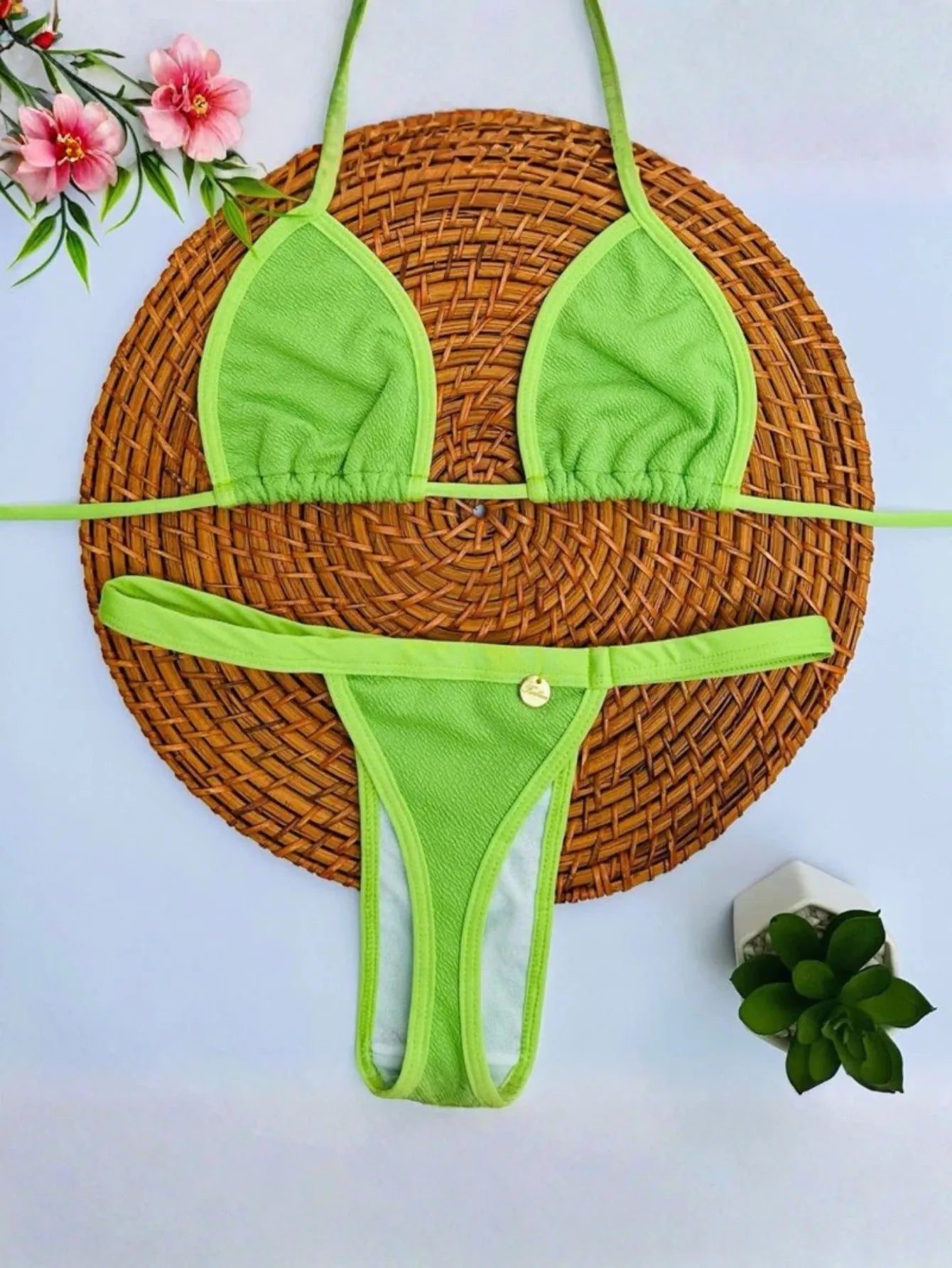 Biquíni Bronze Cortininha Fio Dental com Fita