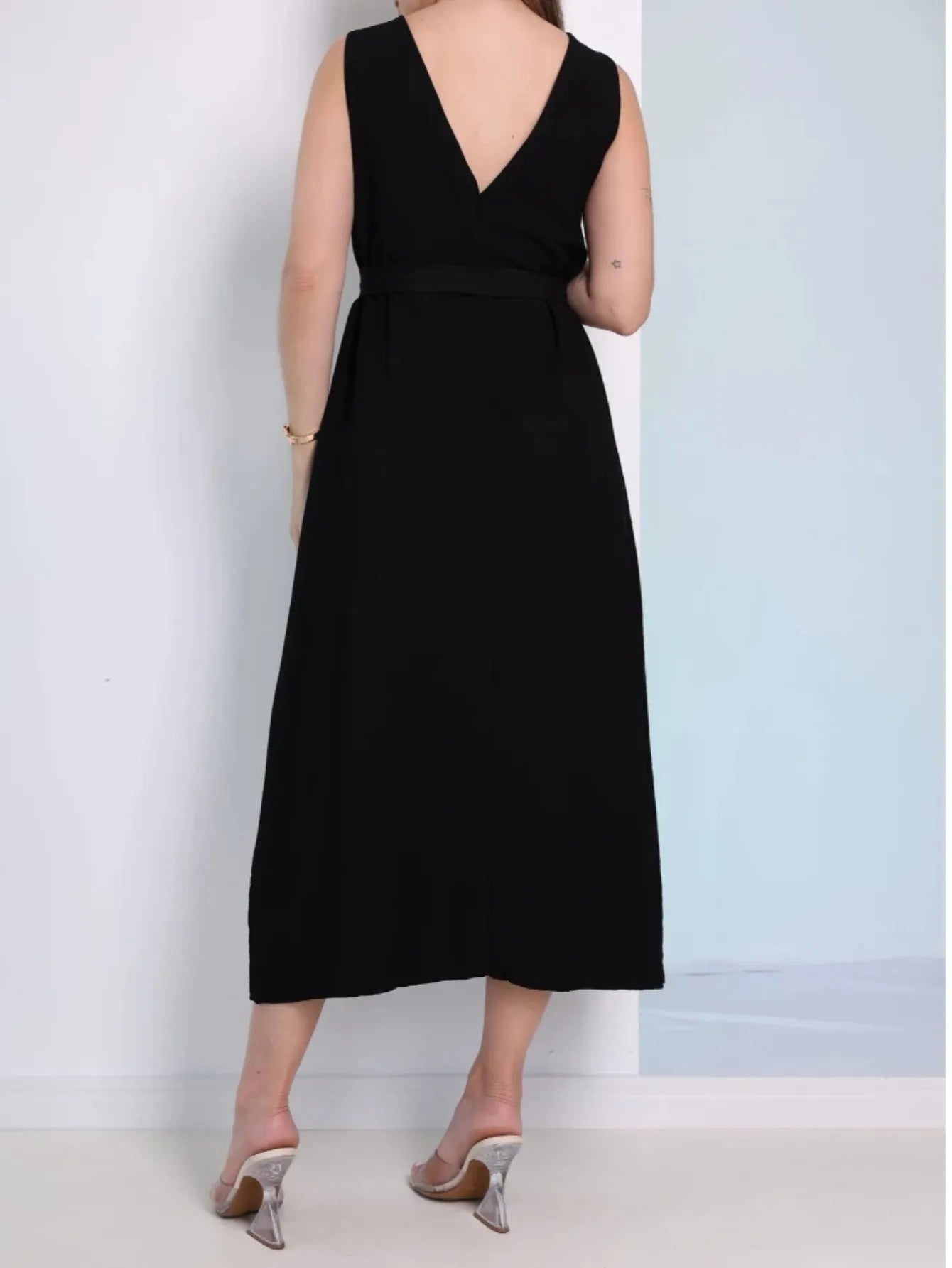 Vestido Longo Alfaiataria Sensorial sem Manga com Cinto