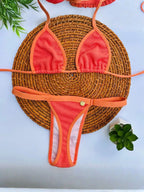 Biquíni Bronze Cortininha Fio Dental com Fita