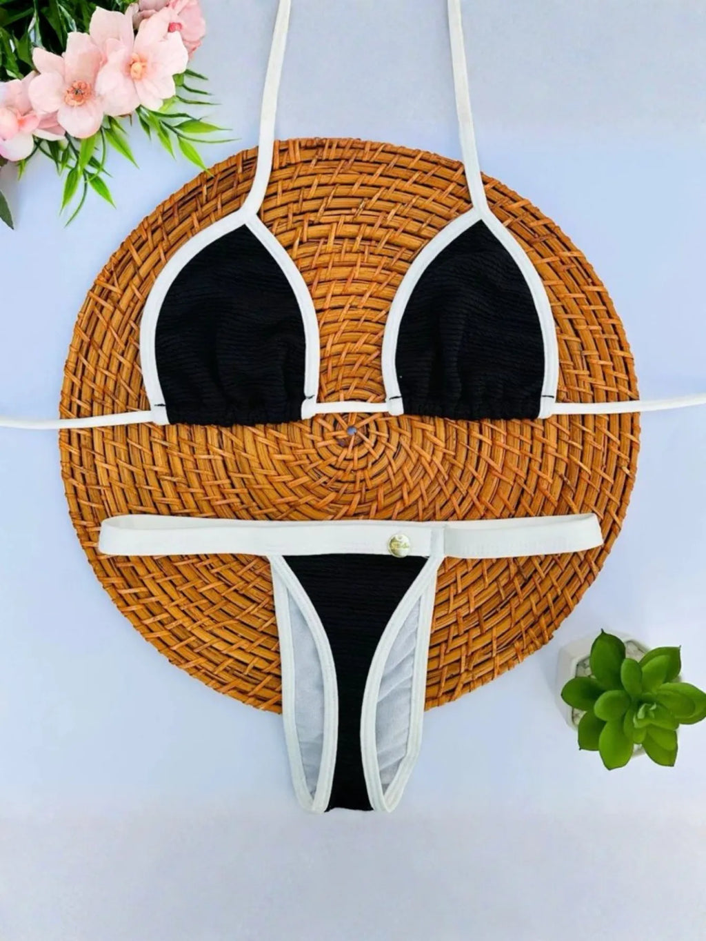 Biquíni Bronze Cortininha Fio Dental com Fita