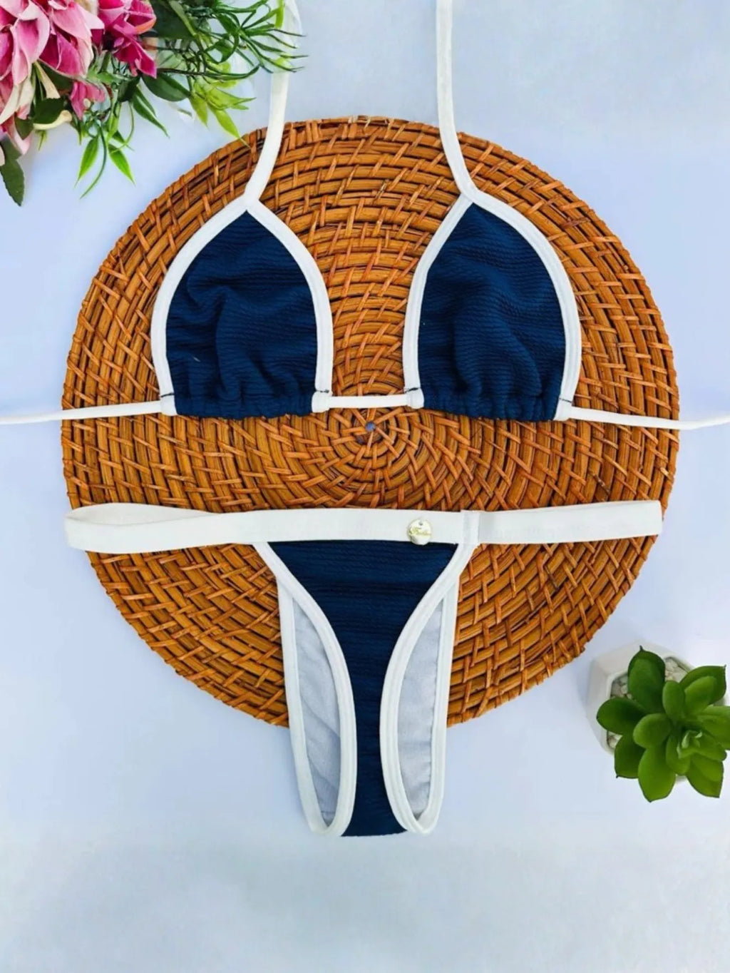 Biquíni Bronze Cortininha Fio Dental com Fita