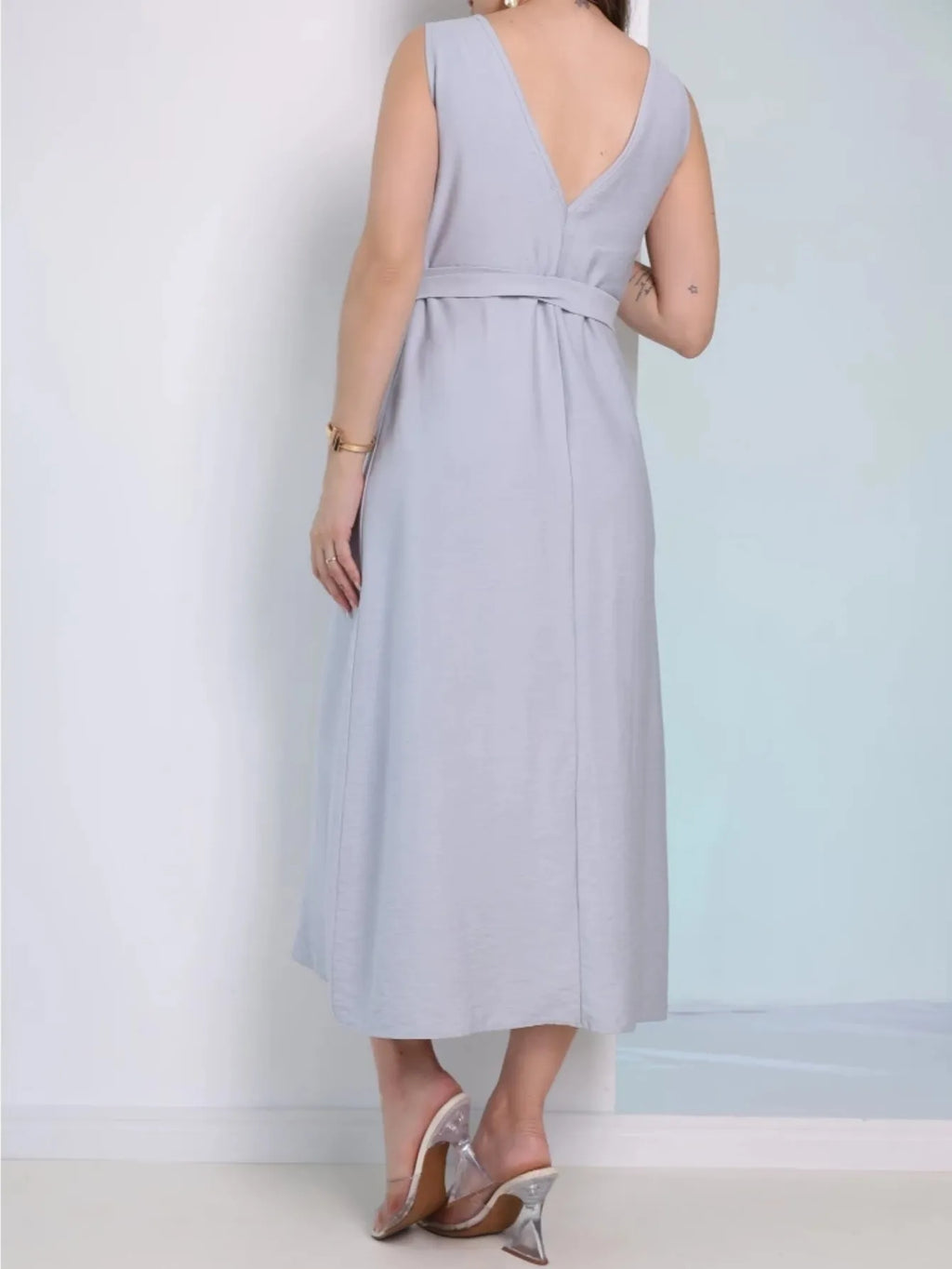 Vestido Longo Alfaiataria Sensorial sem Manga com Cinto