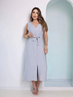 Vestido Longo Alfaiataria Sensorial sem Manga com Cinto