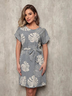 Vestido Crepinho Estampado Confortável com Cinto